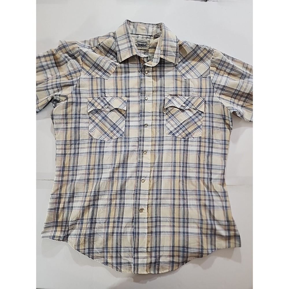 VTG‎ 80's Levi's Western Shirt Mens Large Plaid Pearl Snap Button Down Cowboy